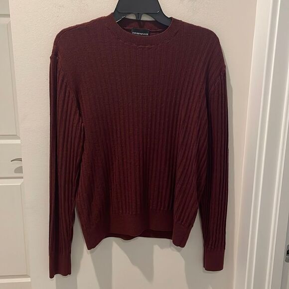 Emporio Armani Ribbed crewneck Sweater Dark red wine size medium - Picture 1 of 9